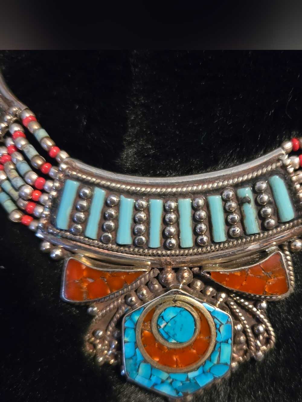 Turquoise & Coral925 Vintage Statement Bib Necklace - Women Jewelry